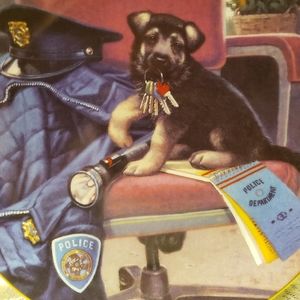 Vtg 1994 Police Puppy Patrol Plate #0341A Gold Rim